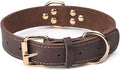Genuine Leather Dog Collar, Heavy Duty Wide Dog Collar for Small, Medium,Large and Extra Large Dog (M: 1" Wide for 15.2"-19.2" Neck, Single Stitch - Brown)