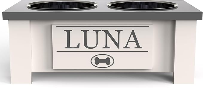 GTW Personalized Elevated Dog Bowl Stand for Large, Medium, Small, X-Small Dogs - Stainless Steel Food and Water Bowls - Raised Dog Dish (Small, Grey)