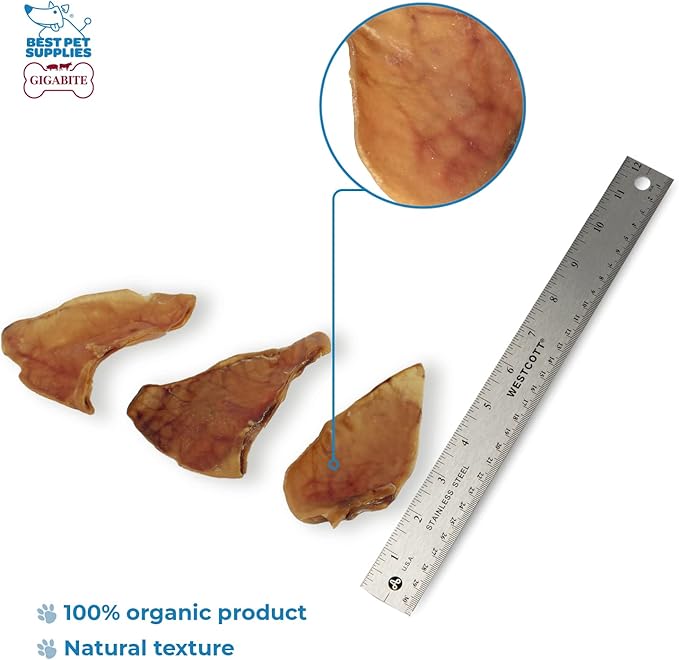Best Pet Supplies GigaBite Roasted Pig Ears for Dogs - Natural Dog Chews, Roasted Pigs Ears, Safe for Puppies and Aggressive Chewers, Cleans Teeth and Gums - Whole Ears, Pack of 32