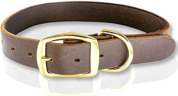 Leather Dog Collar Heavy Duty Hardware Dog Collars Full Grain Ultra Soft and Comfort Genuine Cowhide Metal Buckle Thick Belt Collar for Small Medium Large Pets (Large (16-22" Neck))