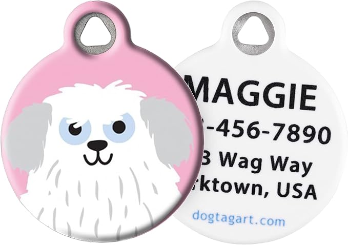 Dog Tag Art Sheepdog Girl Personalized Pet ID Tag for Dogs, Silent Polymer Coated Nametag with Customized Identification Information - Small .875" Diameter
