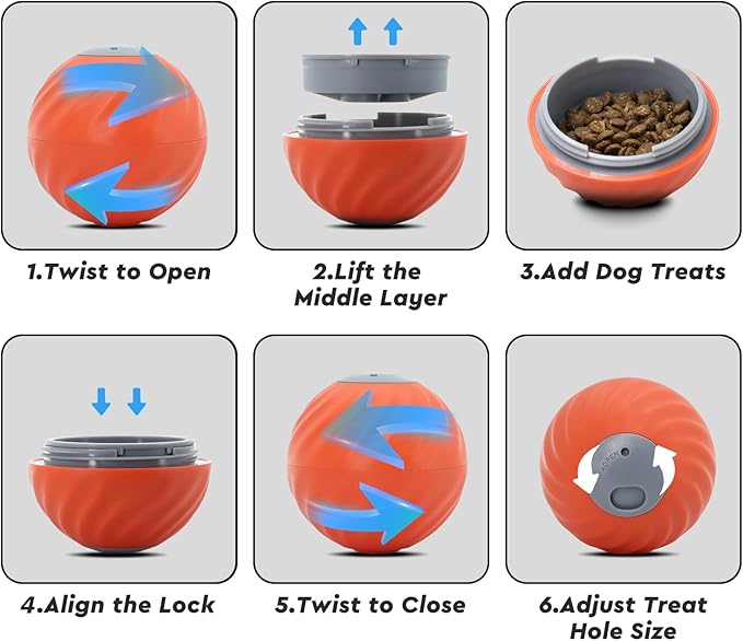 Interactive Dog Toys – Treat Dispensing Puzzle Ball, Food Dispenser Slow Feeder, Enrichment Toy to Keep Dogs Busy, Durable Dog Ball with Knitted Covers for Small Medium Dogs （Orange）