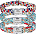 Personalized Pet Collar with Buckle | Custom Name & Number Mosaic Print | XS - L Sizes |Metal Buckle D-Ring | Adjustable Reflective Weatherproof Dog Collar for Medium and Small Dogs