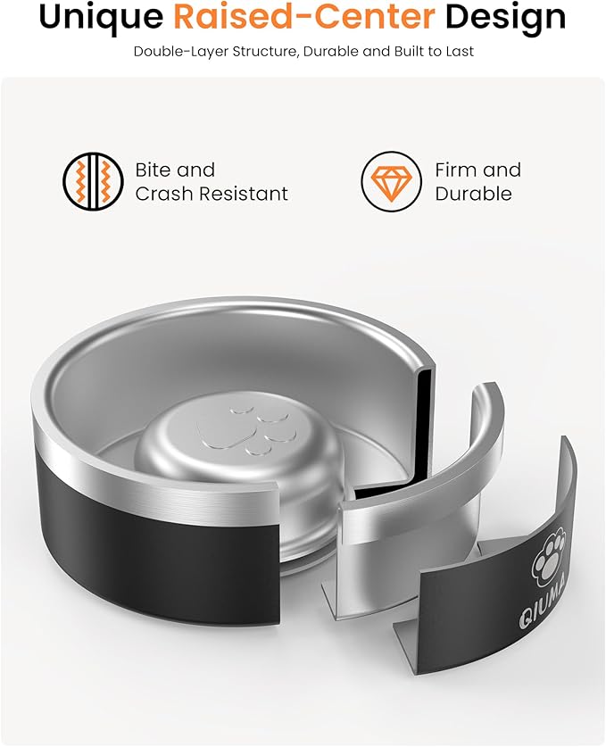 Slow Feeder Dog Bowls Stainless Steel, Food-Grade 304 Dog Slow Feeder Bowl 2 Cups Capacity, Heavy Duty Double-Layer with Non-Slip Base, Pet Puzzle Bowl for Small & Medium Dogs (Black)