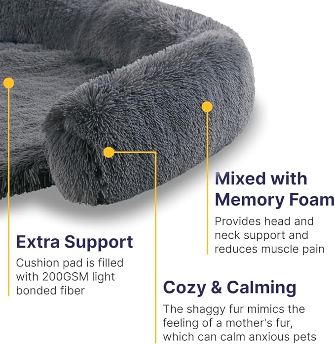 Codi Calming Dog Bed for Couch – Anti-Anxiety Sofa Protector Mat for Large Dogs, 41''x37''x6'', Machine Washable, Fluffy & Cozy with Non-Slip Bottom, Dark Grey