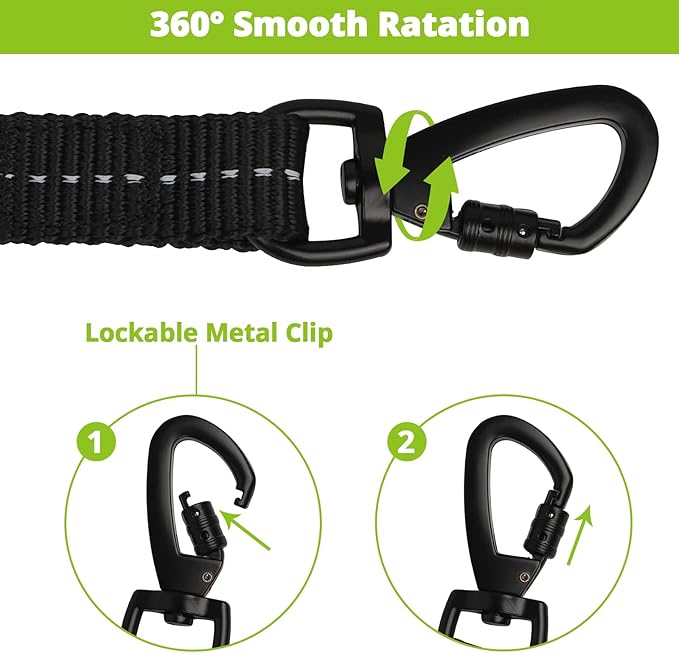 Long Dog Leash 10 FT: Heavy Duty Rope Leashes for Dogs Training with Swivel Lockable Hook Reflective Threads Bungee and Padded Handle - Dog Lead for Large Small Medium Dogs Outside Walking Hiking
