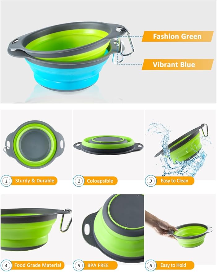 Collapsible Bowls, 2 Pack Large Size 47oz, BPA Free, Portable Travel Bowls for Dog/Cat