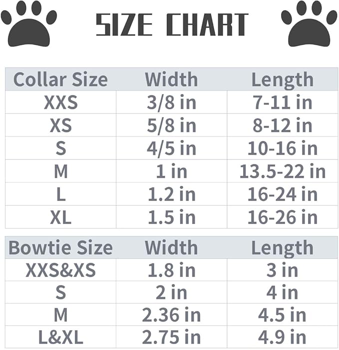 Lionet Paws Dog Collar with Bowtie, Durable Adjustable and Comfortable Collar for X-Large Dogs, Neck 16-26in