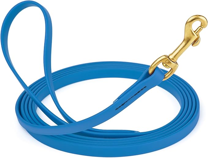 Viper Biothane K9 Working Dog Leash Waterproof Lead for Tracking Training Schutzhund Odor-Proof Long Line with Solid Brass Snap for Puppy Medium and Large Dogs, 15ft Cerulean Blue