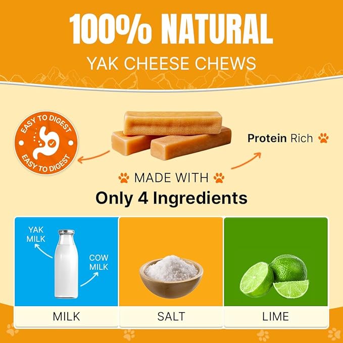 Tibetan Dog Chew Yak Cheese Sticks (18 Medium Chews) - Natural Handmade Treats for Medium Dogs, Long-Lasting, Easy to Digest, No Additives, Rawhide, Grains or Gluten, Perfect for Aggressive Chewers