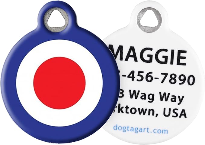 Dog Tag Art Vintage-Retro ’60s Mod Custom Pet ID Tag for Dogs and Cats, Personalized Dog Tag with Customized Identification Info, 60's Mod Roundel, Small (7/8" Diameter)