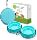 KALLAK Collapsible Silicone Twin Bowls with Zipper Silicone Case, 2 in 1 Portable Travel Dog Feeder, Pop Out Non-Skid Food and Water Bowl with Carabiner Clip