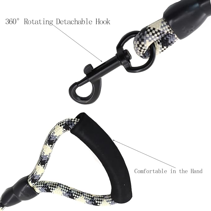 3 Dog Leash - Padded Handle, 360° Swivel Multiple Dog Leash No Tangle, Lead for Medium Large Dogs, Walking & Training Double Dogs (Black White)