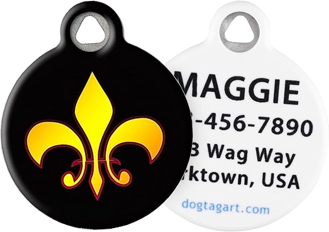 Dog Tag Art Fleur De Lis Custom Pet ID Tag for Dogs and Cats, Silent Polymer Coated Stainless Steel Dog Tag with Customized Identification Information - Small .875" Diameter