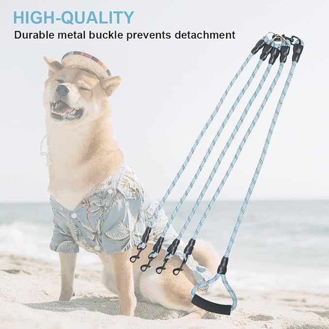 Dual Dog Leash 360° Tangle-Free - Reflective Heavy Duty, Comfortable Handle for Small/Medium/Large Dogs, Support Multiple Rope Addition (Blue 1, Four Leashes)