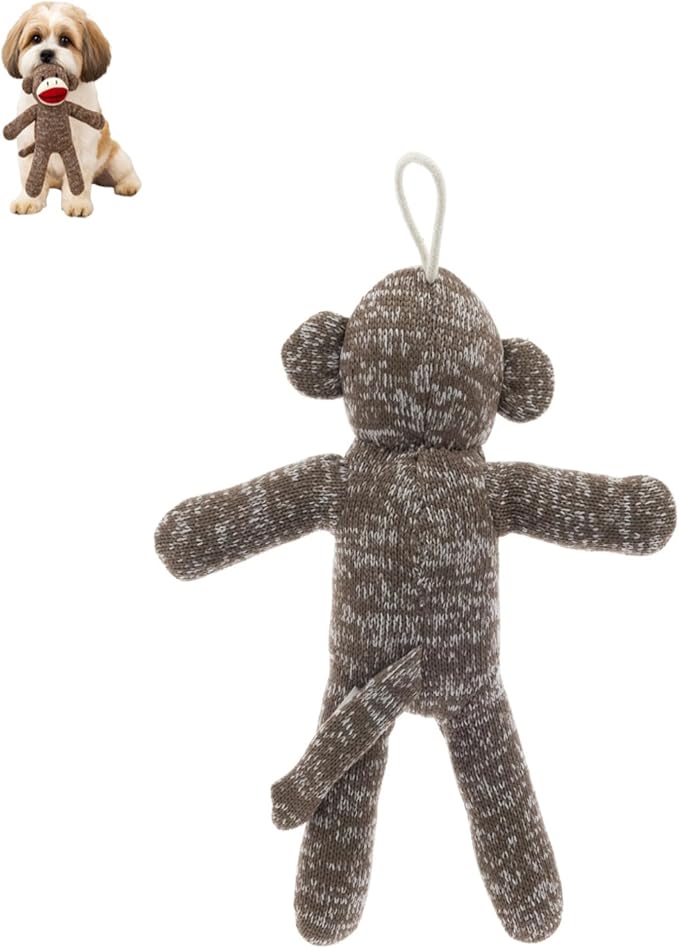 Cozy Buddy Sock Monkey Dog Toy – Soft Plush Dog Toy with Squeaker, Polyester Fiber, Cuddly Sock Monkey for Light Chewing. (Pack of 1)