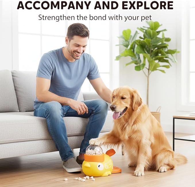 Duck Cat Treat Dispenser, Duck Treat Dispenser for Cats, 2-in-1 Interactive Dog Puzzle Bowls, IQ Training and Exercise Small Animal Bowls (Yellow)