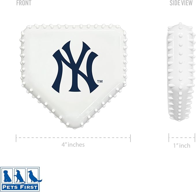 Pets First MLB New York Yankees Hard-Nylon Baseball Home Plate Dog Chew Toy, Interactive and Fun Dog CHEW Toy, Bacon Flavored, Strong Durable Chew Toy for Pets