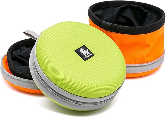 WINHYEPET Collapsible Canvas Dog Bowl Double Holder, Portable for Easy Travel, Foldable and Pocket Size for Running, Walking, Hiking, Camping, Waterproof Lining Holds Food and Water, Dogs 2 Way Use