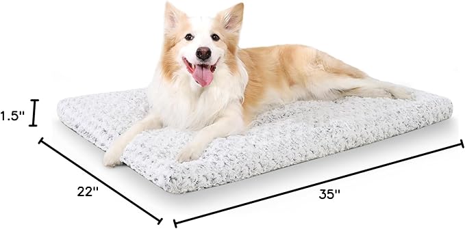 Washable Dog Bed Crate Pad for Medium Large Size, Soft Kennel Pad Crate Mat for Dog Cage Anti-Slip Comfy Pet Bed,35" x 22",Gray
