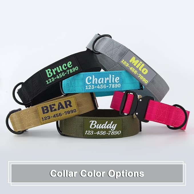 Personalized Tactical Dog Collar with Name and Phone Number, Heavy Duty Nylon Military Dog Collar with Strong Metal Buckle for Medium and Large Dogs
