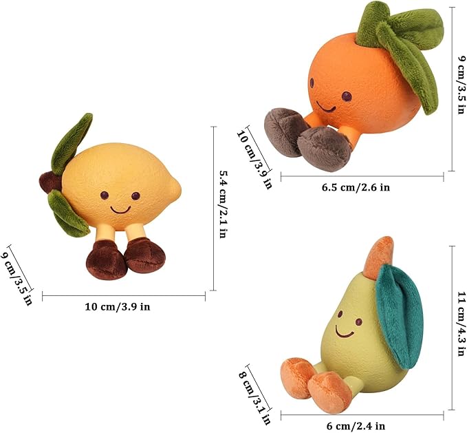 Playful Paws Fruit Dog Chew Toys Interactive Dog Toy with Squeak and Latex Plush Dog Toys for Puppies Small and Medium Dogs (3 Pcs)