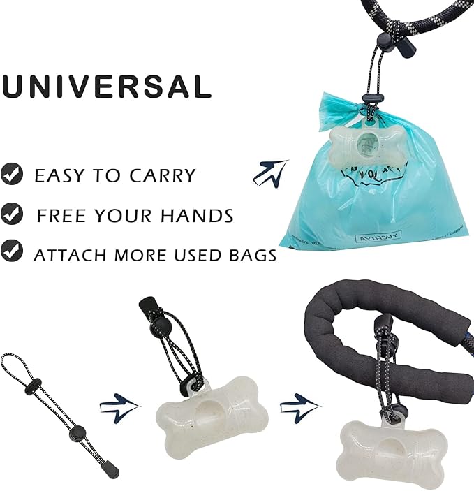 Dog Poop Pickup Bags Holder Dispenser with Scented Doggy Waste Bags and Carabiner with Safety Lock Plus Hook and Loop Fastener Never Loose on Leash Lead Again (1 Holder 15 Bags, Clear)