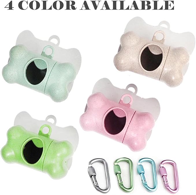 Dog Poop Pickup Bags Holder Dispenser with 1 Roll Random Color Leak-proof Scented Doggy Waste Bags and Carabiner with Safety Lock Plus Hook and Loop Fastener Never Loose on Leash Lead Again (Pink)