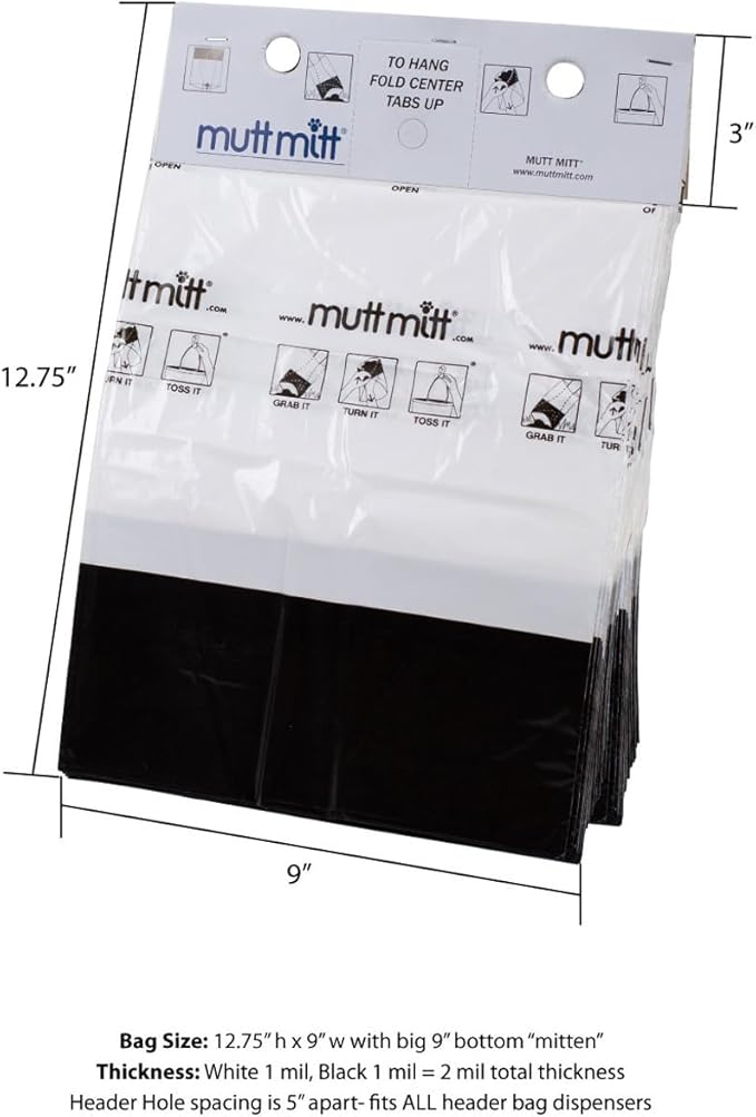 Mutt Mitt® 2-Ply Dog Waste Bags with Thick 2 Mil Mitten - 800 Dog Waste Bags on 8 Station Headers - No more "yuck" or "warm handshake"