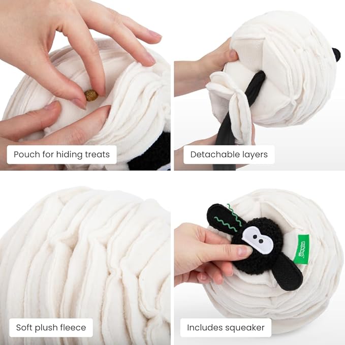 Snuffle Ball, Interactive Plush Enrichment Toy, Treat-Dispensing Puzzle for Dogs, Nosework Sheep Toy, Soft & Washable, Not for Children