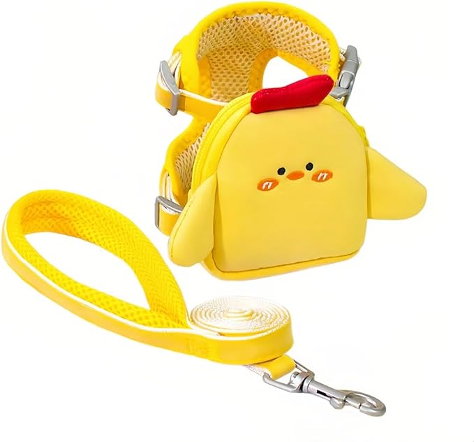Dog Harness and Leash Set-No Pull No Choke Pet Harness for All Weather Lightweight Adjustable Cat Harness Breathable Soft Mesh Dog Backpack Harness Vest Pet Carrier Saddle Bag with Pocket-Yellow-M