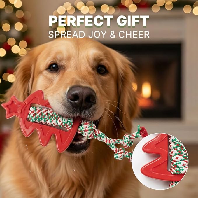 Festive Star-Shaped Chew Toy with Durable Rope - Interactive Holiday Pet Gift for Aggressive Chewers