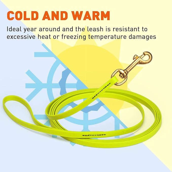 Viper K9 Biothane Working Dog Leash Waterproof Lead for Tracking Training Schutzhund Dog Sport & Search - Odor-Proof Long Line with Solid Brass Snap for Puppy Medium and Large 3/8" x 10ft SafetyYellow