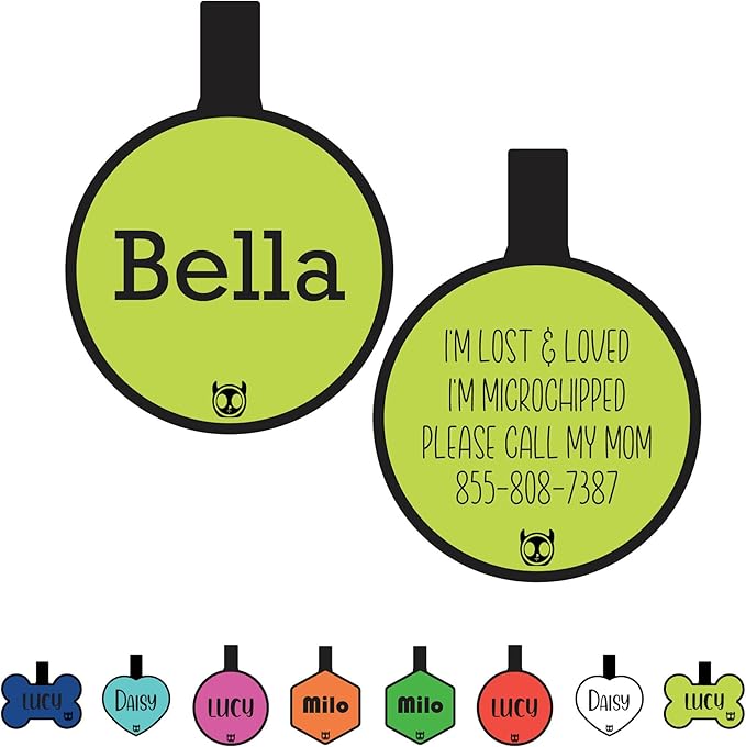 Silicone Silent Dog Tag Personalized with 5 Lines of Custom Deep Engraved Durable Soundless Pet ID Name Tag Round Lime