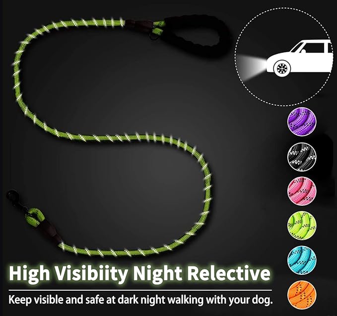 COOYOO 2 Pack Dog Leash 5 FT Heavy Duty - Comfortable Padded Handle - Reflective Dog Leash for Medium Large Dogs with Collapsible Pet Bowl
