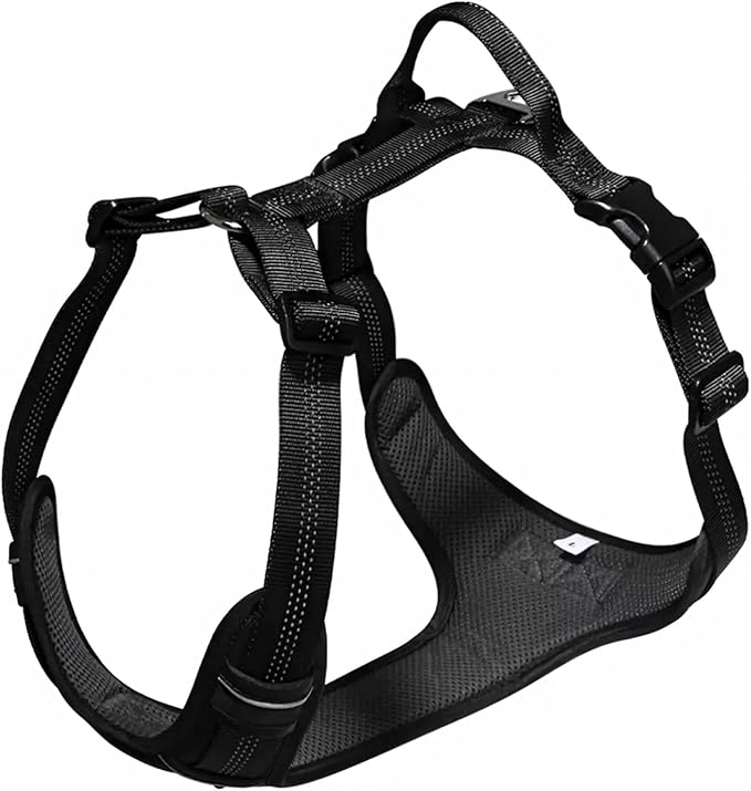 No Pull Dog Harness for Small Dogs, Adjustable, Reflective Breathable Padded Vest with 2 Metal Leash Clips and Handle for Control or Car Seatbelt Use, Black, S