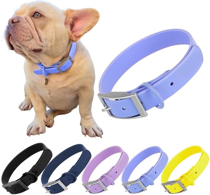 Waterproof Dog Collar, Soft Comfortable Pet Collars, Adjustable Odor Proof Heavy Duty Dog Collars Easy to Clean for Large, Medium Small Dogs by Bee N Buu (Cyan Blue, Small (length8-12, Width 3/4"))