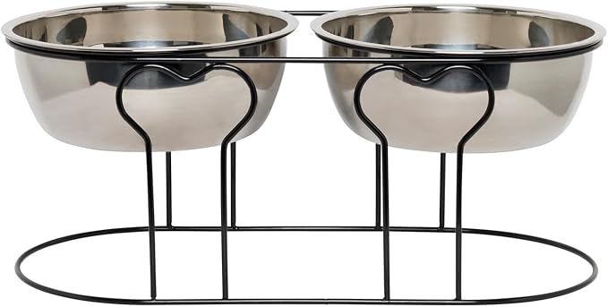 YML 7-Inch Wrought Iron Stand with Double Stainless Steel Feeder Bowls,Black