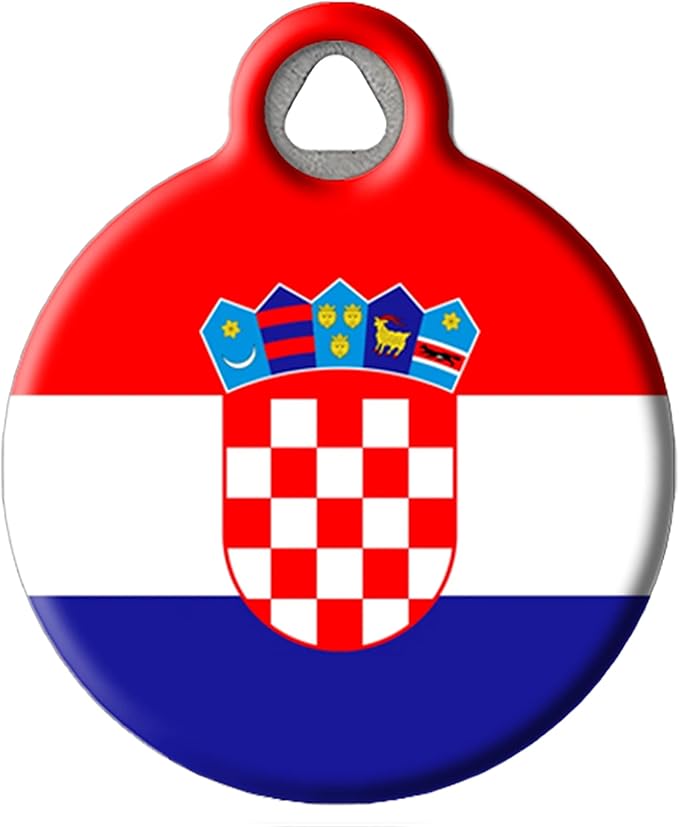 Dog Tag Art Croatian Flag Personalized Pet ID Tag for Dogs & Cats, Silent Polymer-Coated Name Tag with Custom Information, Small 7/8 in Diameter