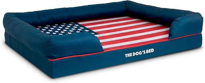 The Dog’s Bed Replacement Outer Cover, Oxford Fabric, Blue with Red Trim & USA Center Flag, XL