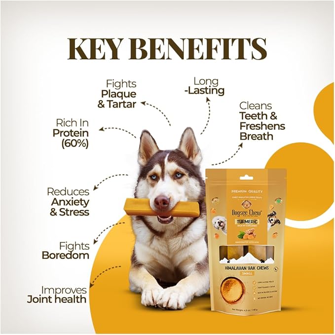 Dogsee Himalayan Yak Chews with Turmeric/Curcumin (Medium - 4 Chews) | Yak Chews for Large Dogs | Dog Treats | Helps Joint Pain | Rawhide-Free