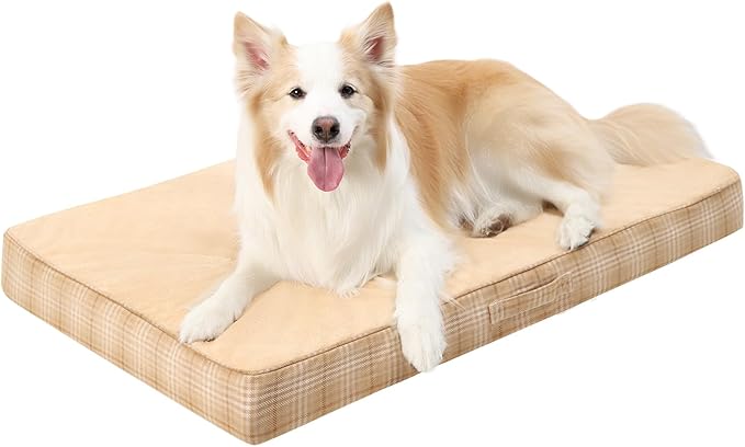 MIHIKK Washable Orthopedic Dog Bed for Large Dogs, XXL Waterproof Pet Bed with Egg Crate Foam Strong Support, Machine Washable Cover & Anti-Slip Bottom & Durable Zipper 47x29(Light Brown)