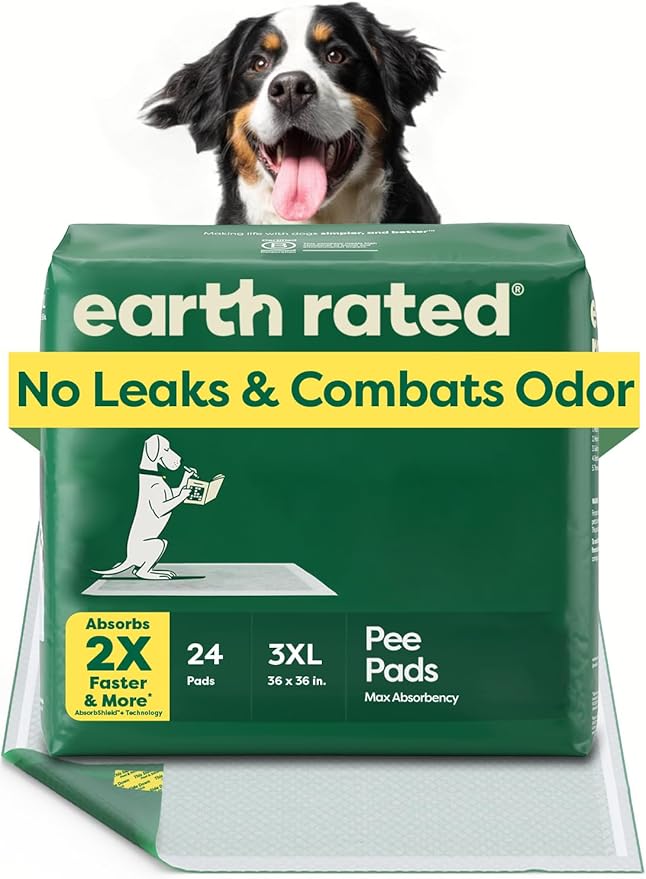 Earth Rated Max Absorbency Puppy Pee Pads for Dogs Absorbs 2X Faster & 2X More, Leak-Proof, Odor Control Potty Training, Unscented, 3XL, 36” x 36”, 24 Count