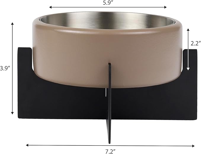 DBL3000G Intersecta Small/Medium Concrete and Stainless Steel Bowl 16oz (2 Cups) with Metal Stand Pet Feeder, Brown/Black