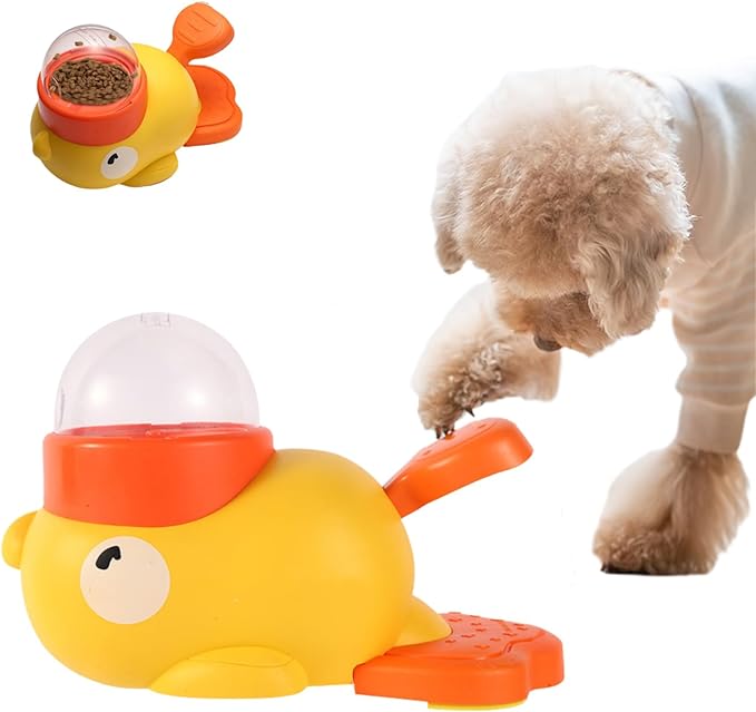 Cat Treat Slot Machine, Cat Slot Machine Treat Dispenser, Dog Treat Dispensing Interactive Duck Frenchie Toys, Pet Puzzle Feeder Toy Snack Dispenser, for Small Large Dog Cat (Yellow)