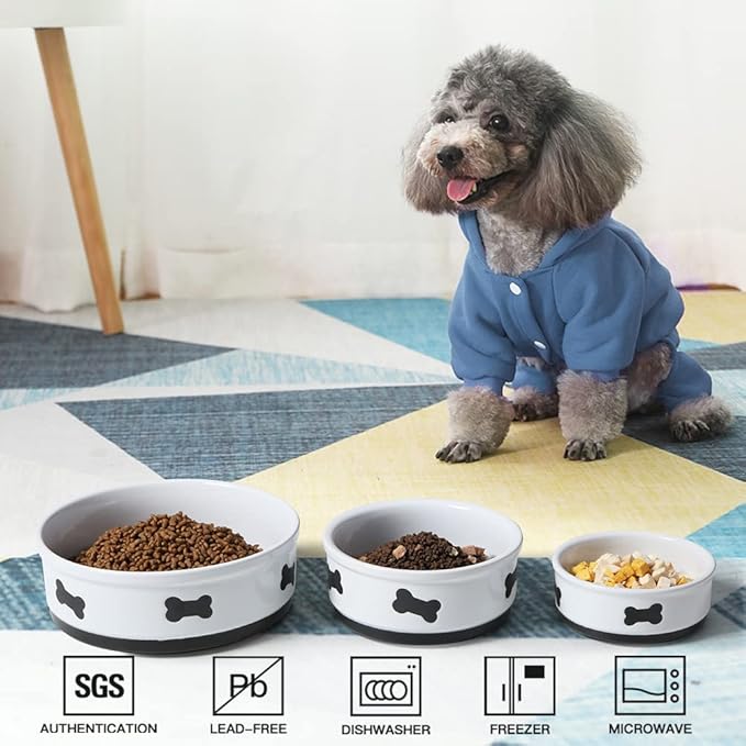 Sweejar Ceramic Dog Bowls with Bone Pattern, Dog Food Dish for Medium Dogs, Porcelain Pet Bowl for Water 35 Fl Oz (White)