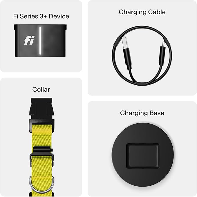 New Fi Series 3+ Smart Dog Tracker Collar [12 Month Membership Included] GPS Tracker for Dogs with Health & Behavior Monitoring, Escape Alerts, Waterproof, LED, Apple Watch Compatible -Yellow, X-Large