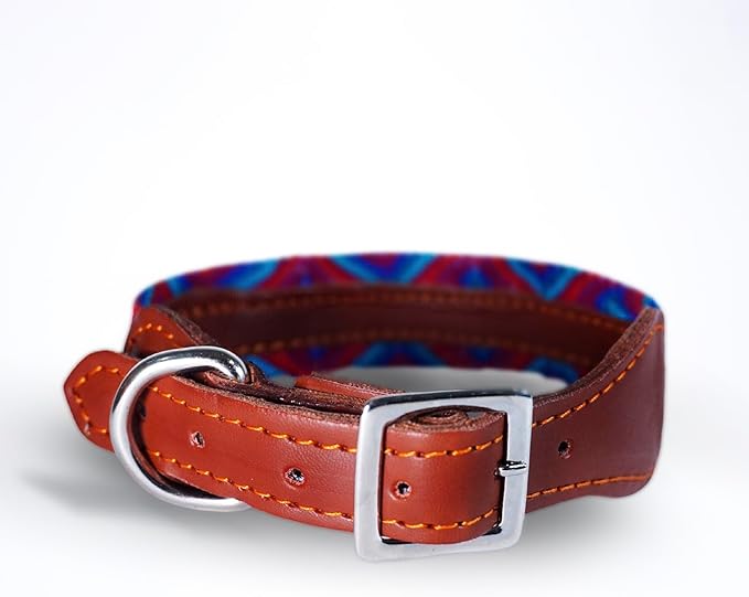 Eternia Premium Leather Dog Collar - Adjustable Handcrafted Collar for Small to Large Dogs (Blue/Red, S)