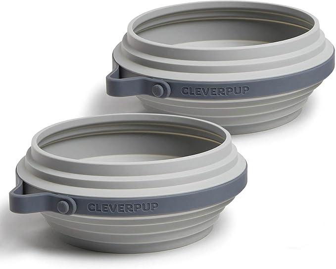 Cleverpup Large 7-Piece Bistro Box Dog Food Travel Kit, 12 Cup BPA-Free Kibble Storage, 2 Silicone Bowls, Mat & Scoop - Portable Pet Food Kit for Weekends, Overnights, Daycare & Camping, Graphite