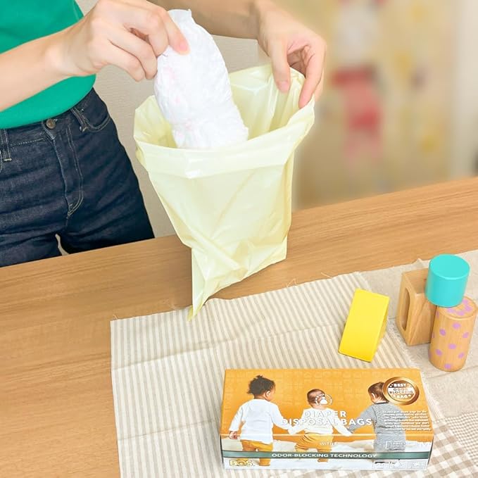 BOS, Odor-Sealing Dirty Diaper Trash Bags - Disposable Bags - Scent & Smell Free (Medium)